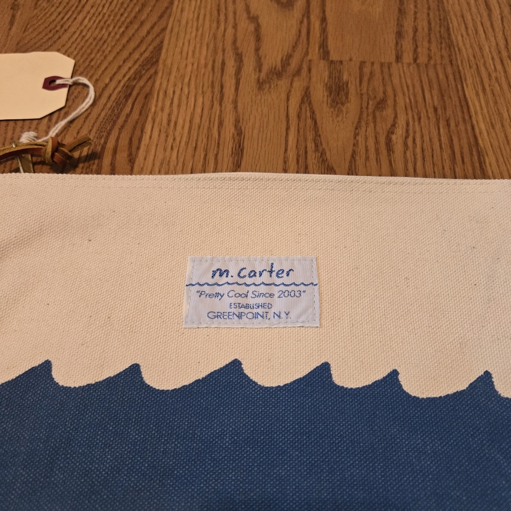 M. Carter Blue and Cream Wave Canvas Clutch Waves Wristlet Classic Zip Pouch NEW - Picture 5 of 8